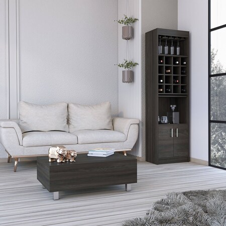 Tuhome Fillmore 2 Piece Living Room Set, Bar Cabinet, Coffee Table, Espresso CLIV41